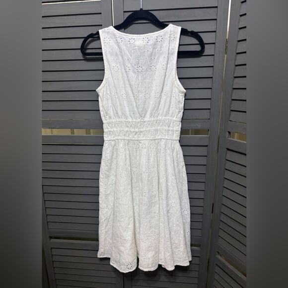 Nicole Miller White Eyelet Dress With Ruched Waist Size Small - Picture 3 of 3